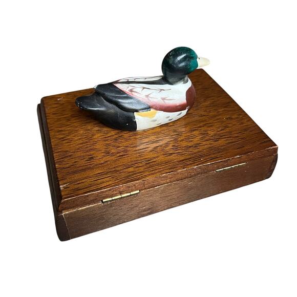 Vtg Price Prod Wood Playing Card Holder Box w/Mallard Duck & 2 Sealed Decks - Picture 4 of 8